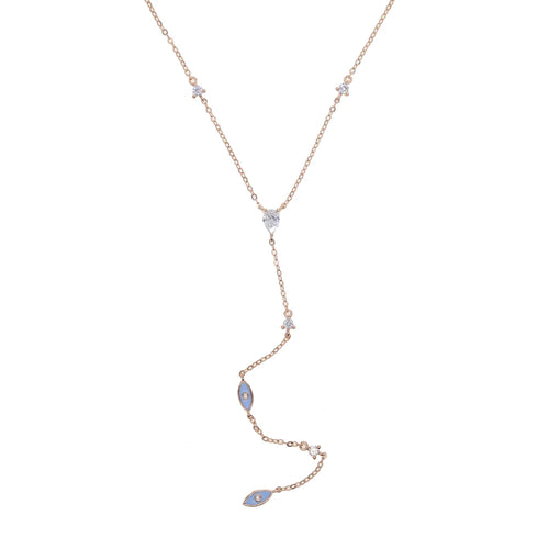 Enamel Evil Eye White CZ Y-Lariat Link Chain Necklace
