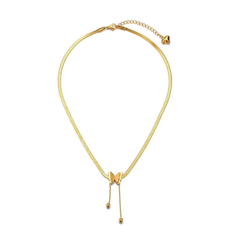 Vintage Butterfly Golden Stainless Steel Snake Chain Choker Necklace