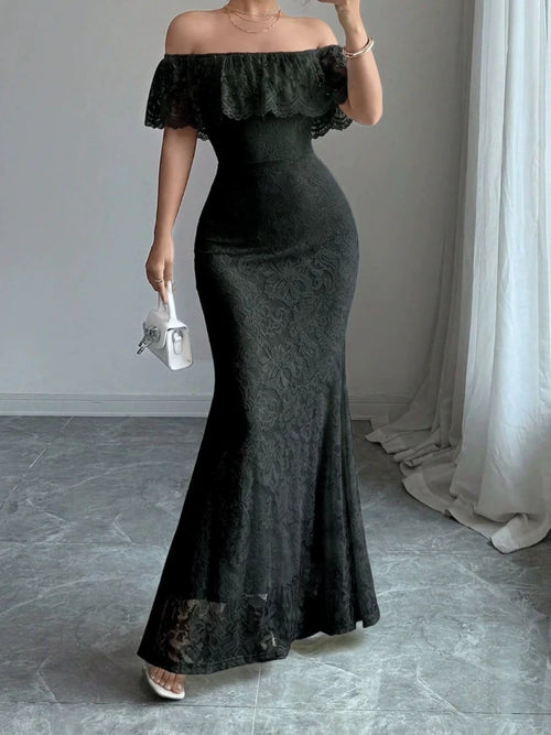 Elegant Off-Shoulder Ruffle Strapless Bodycon Maxi Dress