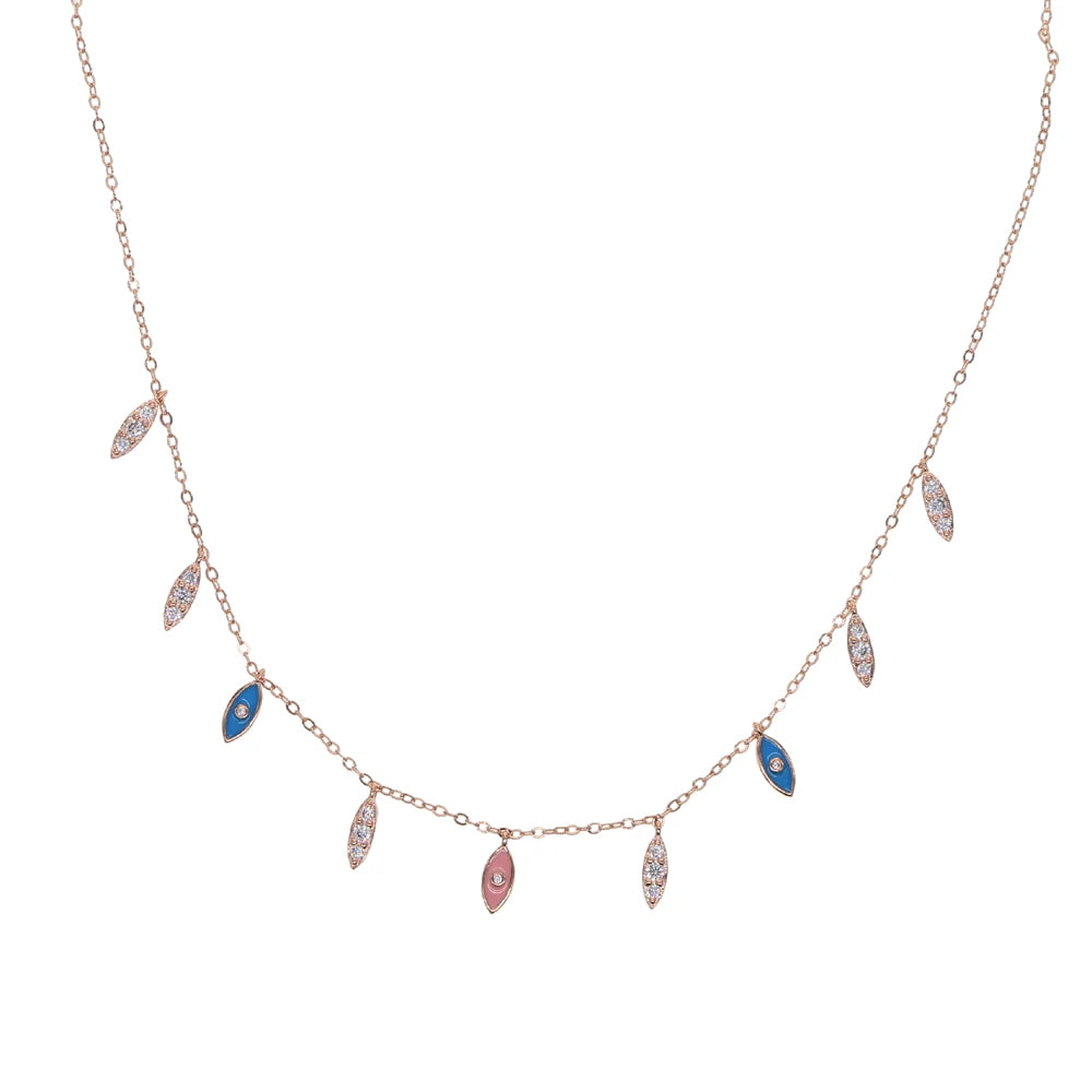 Enamel Evil Eye White CZ Y-Lariat Link Chain Necklace
