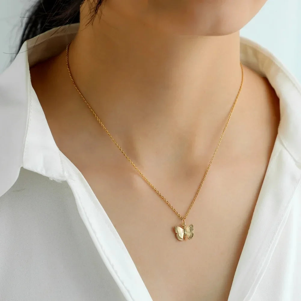 Vintage Butterfly Golden Stainless Steel Snake Chain Choker Necklace