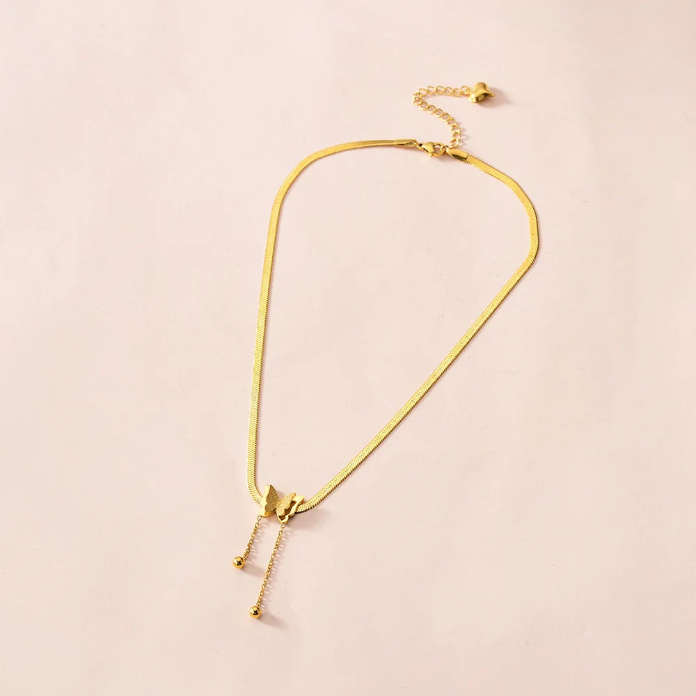 Vintage Butterfly Golden Stainless Steel Snake Chain Choker Necklace