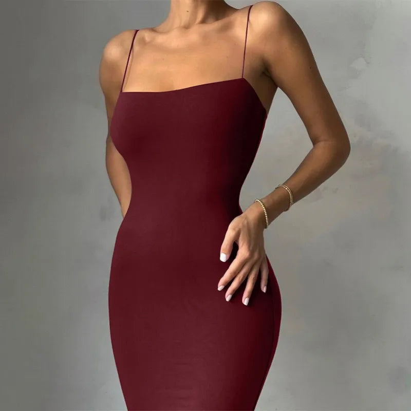 Women's Sleeveless Bodycon Ankle-Length Strap Dress