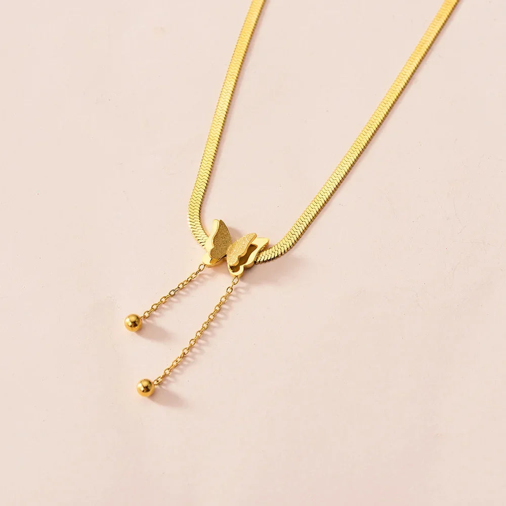 Vintage Butterfly Golden Stainless Steel Snake Chain Choker Necklace