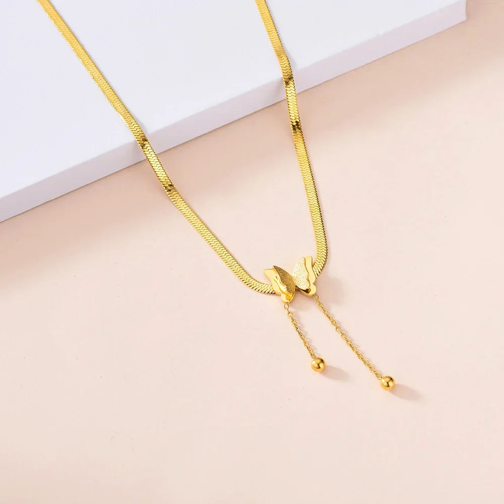 Vintage Butterfly Golden Stainless Steel Snake Chain Choker Necklace