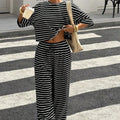 Women's Striped 2-Piece Set: Half Sleeve Crop Top and Wide Leg Pants